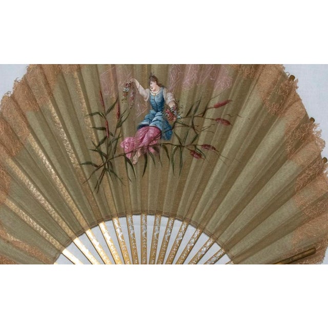 Antique Italian Gilded Silk Fan with Embroidery, 18th Century For Sale - Image 4 of 5