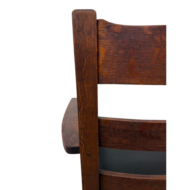 Wood Antique Arts & Crafts Stickley Style Mission Oak Arm Chair For Sale - Image 7 of 9
