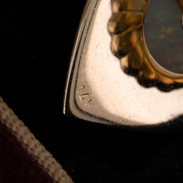 1960s Mid Century Vintage Australian Opal Stud Earrings 14k Gold, A Pair For Sale In Madison - Image 6 of 6