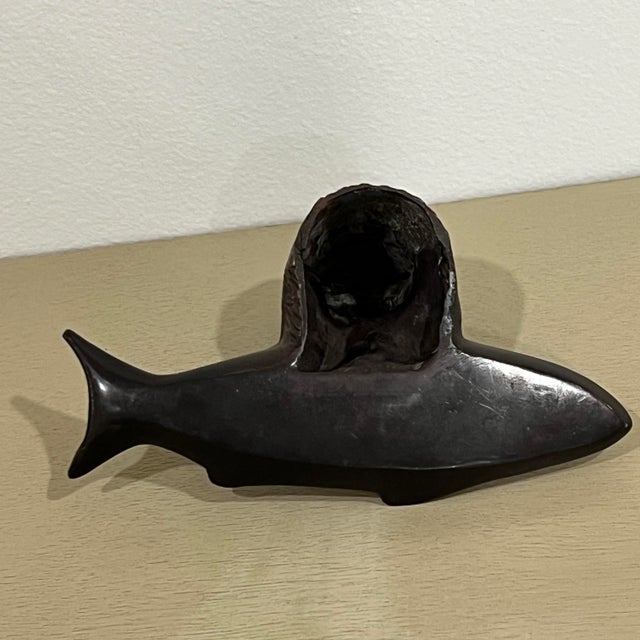 Vintage Cat and Fish Bronze Desk Pen Pencil Paperclip or Dresser Tray For Sale - Image 4 of 5