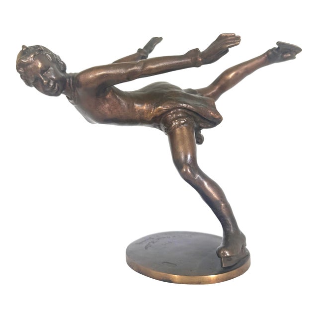 1940s Janos Sovary Bronze Sculpture of Figure Skater Vivi-Anne Hulten 1 of 5 in the World. For Sale
