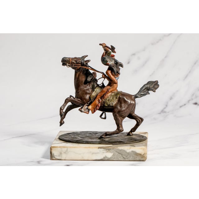 Amazing Antique Cold Painted Bronze Sculpture Statue Native American Indian on Horse Western Art For Sale - Image 13 of 14