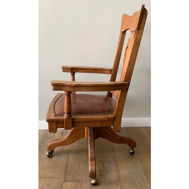 Traditional Antique Oak Swivel Desk Chair For Sale - Image 3 of 6