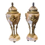 A Pair 19th Century Marble & Gilt Bronze Decorative Urns For Sale