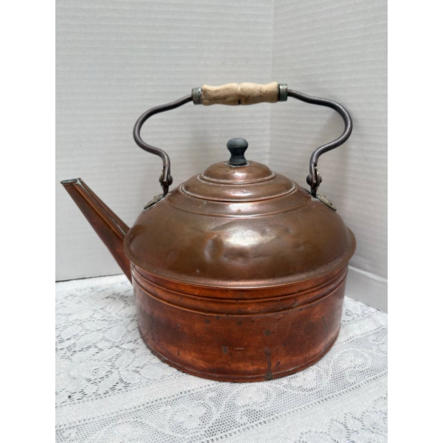 Vintage Large Rustic French Copper Tea Kettle Decor Accent Vessel For Sale In Sacramento - Image 6 of 10