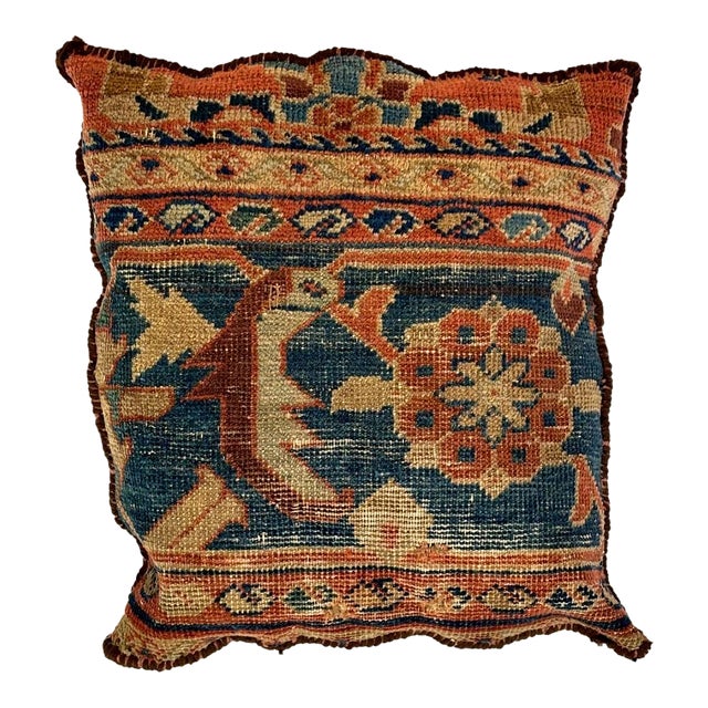 Pillow W/Antique Rug Fragment, 1'5" X 1'5" For Sale
