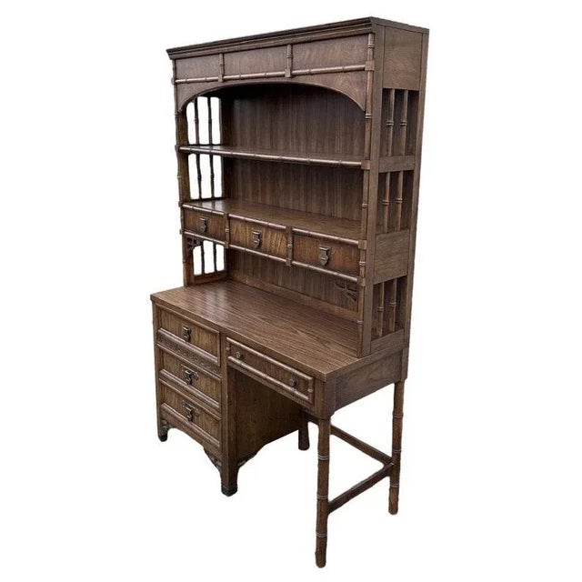 Brown Faux Bamboo Desk and Lighted Bookcase by Dixie ShangriLa For Sale - Image 8 of 10