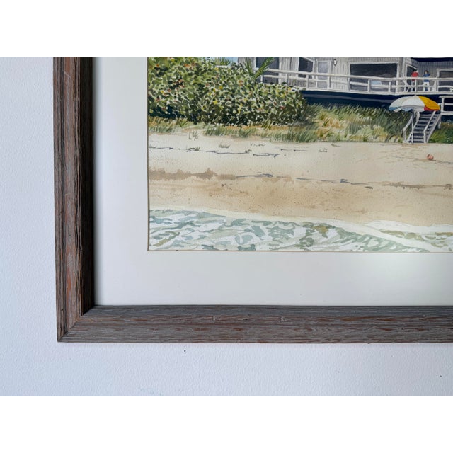 Wood 1980’s Helen R. Shick Coastal Florida Beach House Landscape Watercolor on Paper Painting, Framed Under Glass For Sale - Image 7 of 12