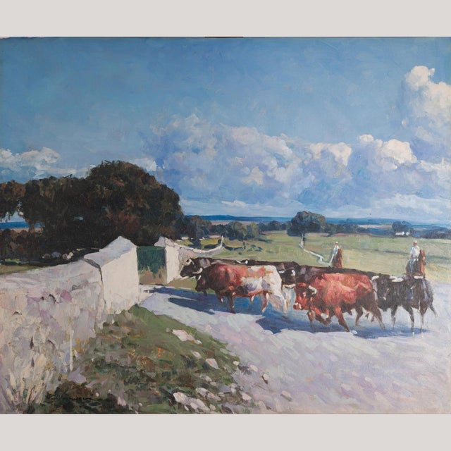 1980s Cattle Drive Beneath a Southern Sky, 1980s, Oil on Canvas For Sale - Image 5 of 5