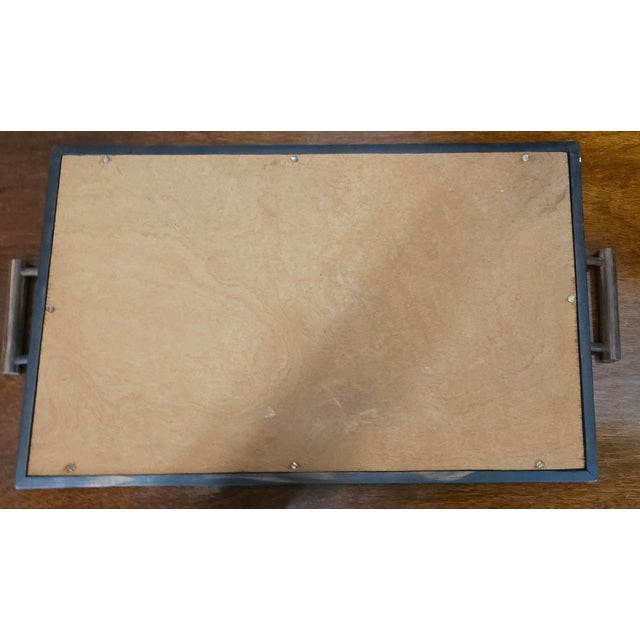 Wood 1940s Brazilian Butterfly Specimens in Teak With Bone Inlays Large Serving Tray For Sale - Image 7 of 7