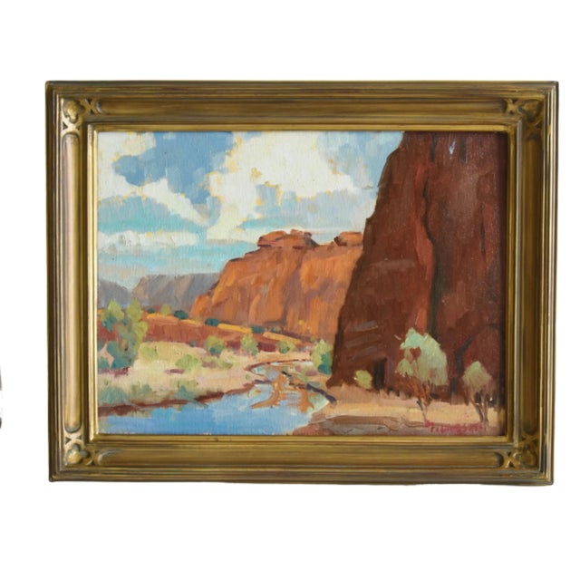 Wood Silvio Silvestri, Listed Artist Canyon De Chelly Az Oil Painting Including the Antiqued Gold Wood Frame For Sale - Image 7 of 10