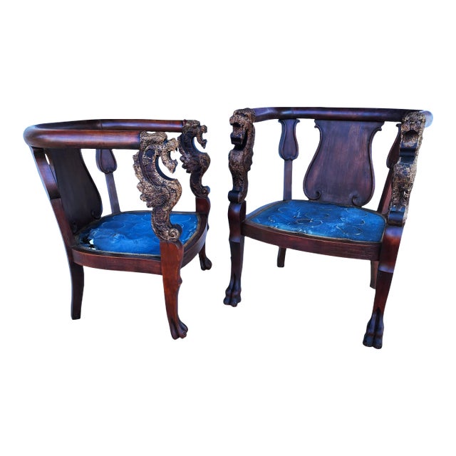 Antique Chinese Dragon Chairs Asian Pair For Sale