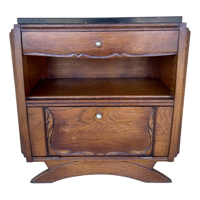 Art Deco Walnut Nightstand with Black Marble Top, 1920s For Sale