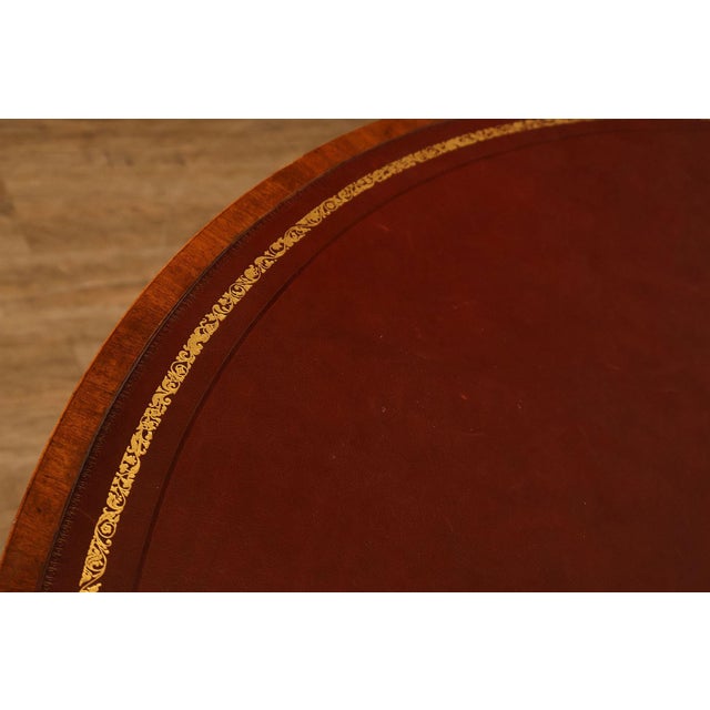 Wood Kittinger Leather Top Round Rent Table With Drawers T295 For Sale - Image 7 of 18