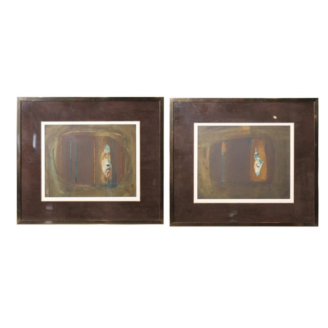 Brown Frances Nail Contemporary Brown and Blue Serigraphs 1980 - a Pair For Sale - Image 8 of 8