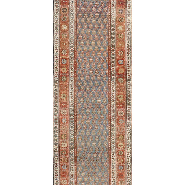 Textile Antique Northwest Persian Runner With All-Over Floral Design and Vibrant Border 3'2 X 15'8 For Sale - Image 7 of 9