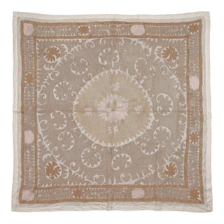 Handmade Uzbek Suzani Tablecloth 4'9'' X 5'3'' For Sale