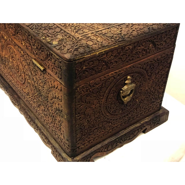 Brown Indian Hand-Carved Wooden Box, 1930s For Sale - Image 8 of 18