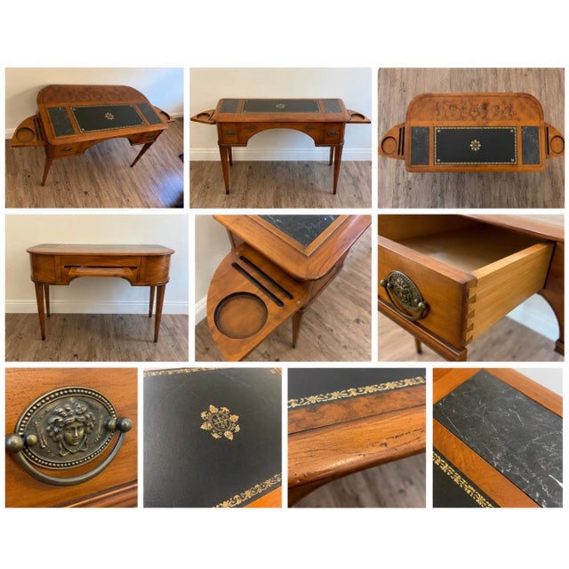1980s Louis XVI Directoire Style Cherry Leather and Marble Writing Desk For Sale - Image 10 of 10