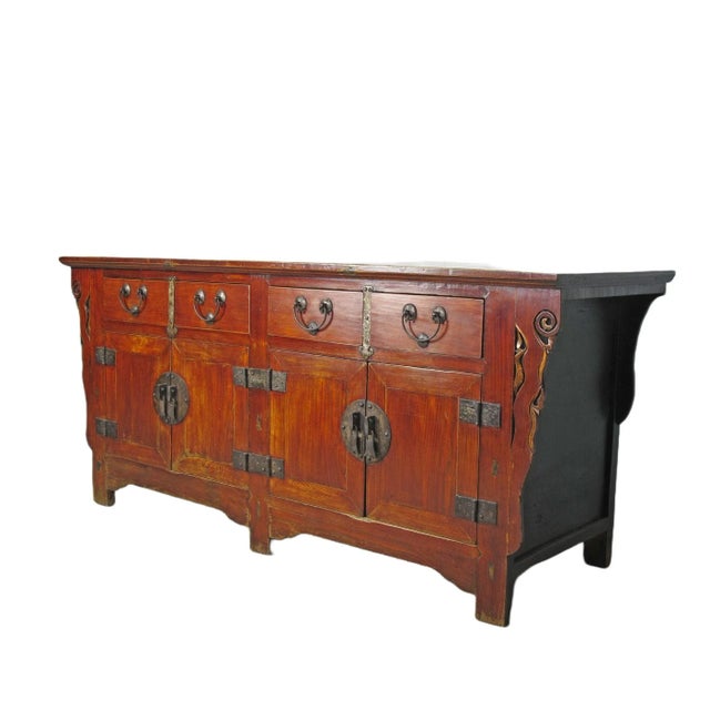 Chinese Deep Reddish Brown Antique Chinese Sideboard Buffet Cabinet For Sale - Image 3 of 12