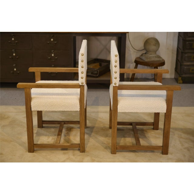 Brutalist Armchairs in Oak and Ecru Boucle Fabric, 1950s, Set of 2 For Sale - Image 9 of 14