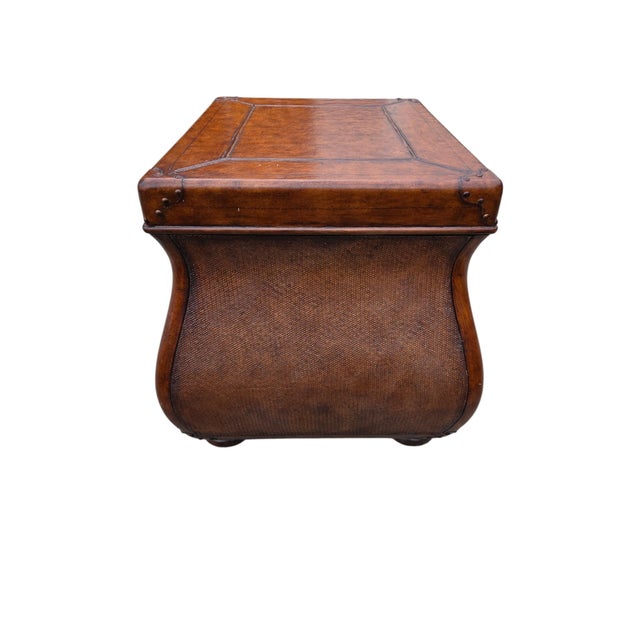 1990s Thomasville Leather Wrapped Rattan Side End Table Trunk East Indies W/ Storage For Sale In Philadelphia - Image 6 of 12