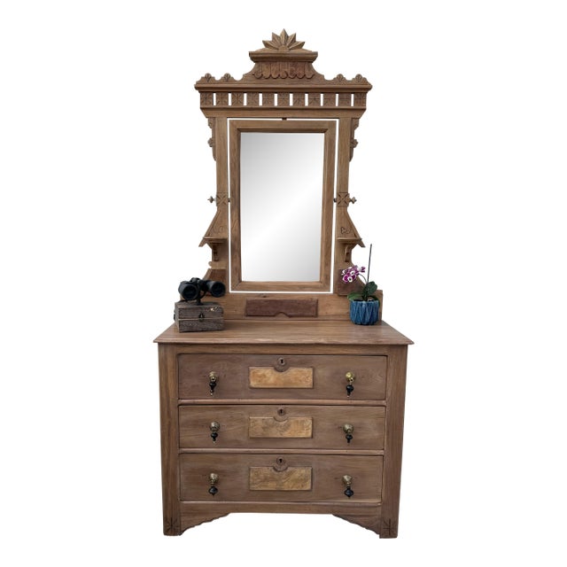 Early 20th Century Victorian Eastlake Farmhouse Dresser With Ornate Dovetail Construction For Sale