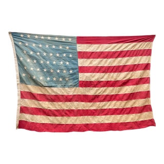 Rare and Fine Antique American Flag 1912 Staggered 48 Stars Beautifully Faded Cotton Sewn Stars For Sale