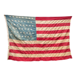 Rare and Fine Antique American Flag 1912 Staggered 48 Stars Beautifully Faded Cotton Sewn Stars