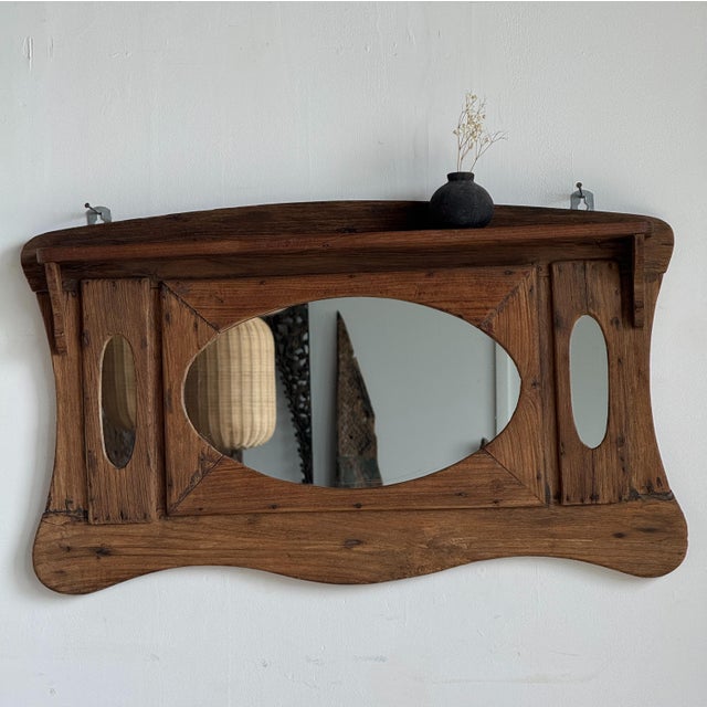 Small Antique Indonesian Teak Wall Mirror, 1980s For Sale - Image 9 of 18