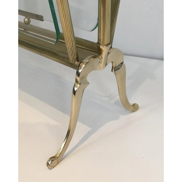 Metal Neoclassical Brass and Glass Magazine Rack For Sale - Image 7 of 13