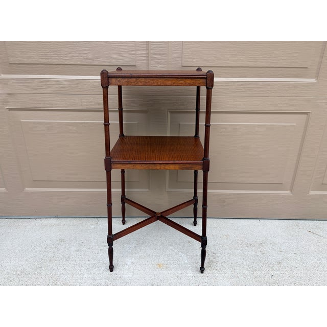 Early 20th Century Early 20th Century Berkey & Gay Mahogany Faux Bamboo Two-Tier Side Table For Sale - Image 5 of 14