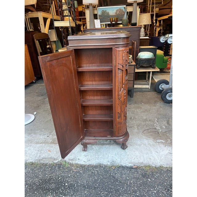 1960s George Zee Style Mid-Century Asian Heavily Hand Carved Flip Top Dry Bar Cabinet. For Sale - Image 12 of 12