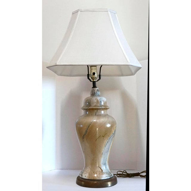 Vintage Mid 20th Century Marbelized Glass Table Lamp and Shade For Sale - Image 13 of 13