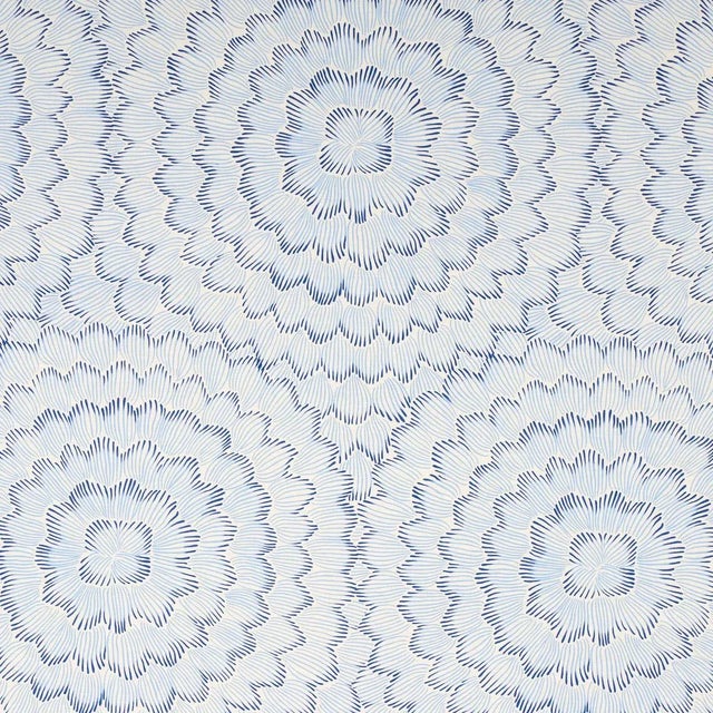 Schumacher x Celerie Kemble Feather Bloom Fabric in Two Blues For Sale