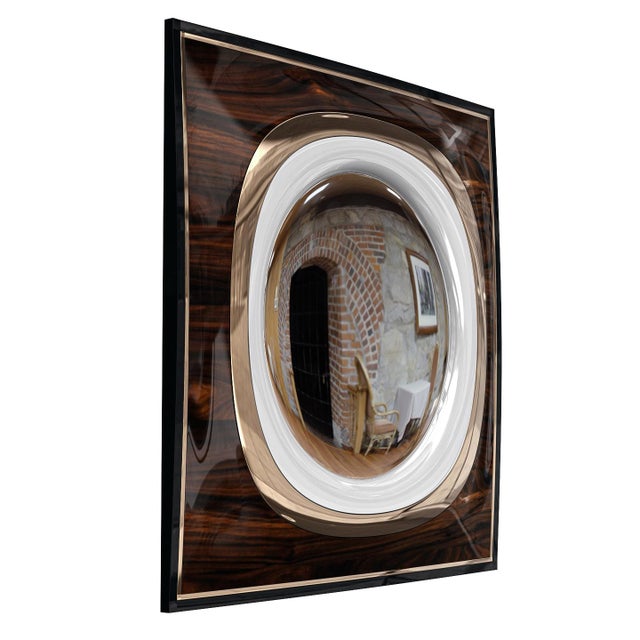 Art Deco "Calamità" Convex Mirror With Walnut, Stainless Steel, Bronze Details For Sale - Image 3 of 5