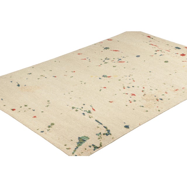 Rug & Kilim Rug & Kilim’s Modern Distressed Art Rug in White With Colorful Abstract Patterns For Sale - Image 4 of 7