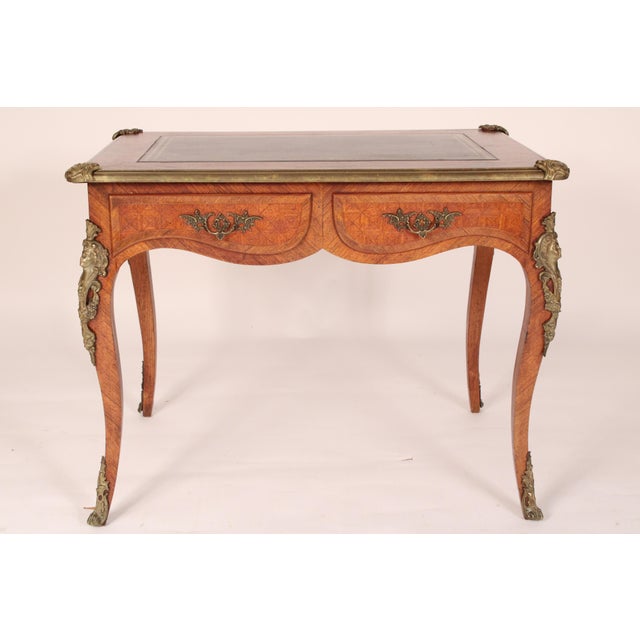 Antique Louis XV Style Bronze Mounted Leather Top Desk For Sale - Image 4 of 14