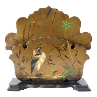 Antique French Papier Mache Lacquer Letter Rack For Sale
