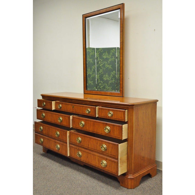 Drexel Heritage Yorkshire Yew Wood Banded Ebony Long Dresser Chest and