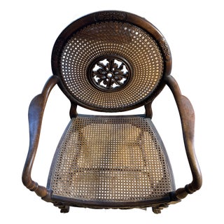 Early 20th Century Adams-Style Armchair W/Cane Seat & Back, Medallion, Flemish Revival Carving For Sale