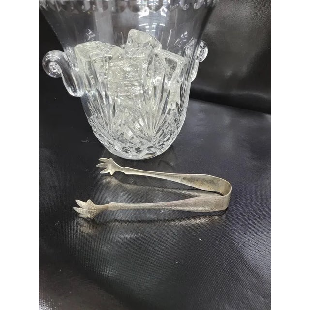 Vintage Crystal Etched Cut Glass Ice Bucket With Thongs - Set of 2 For Sale - Image 10 of 11