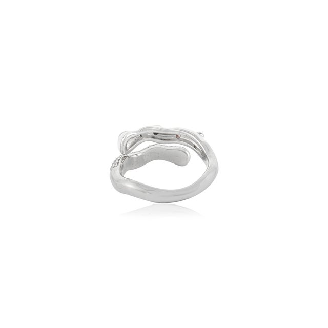 Metal Modern White Enamel Wave Ring in Sterling Silver With Pavé Cz by Carat&her - Size 7 For Sale - Image 7 of 12