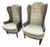 Caned Wingback Velvet Chairs Pair by LeWittes For Sale