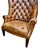Camel Pair of High-Back, Barrel-Shape Tufted Leather Armchairs With Brass Nailhead Trim For Sale - Image 8 of 9