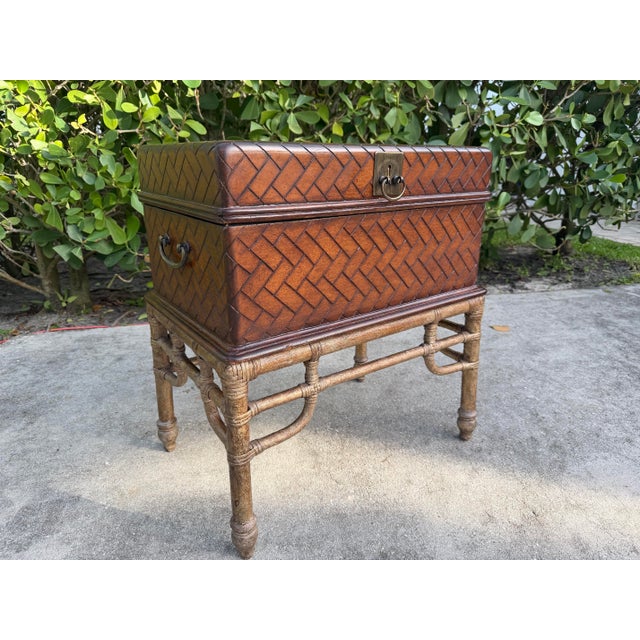 Maitland - Smith Vintage Faux Bamboo Leather Wrapped Storage Chest End Table Attributed to Maitland-Smith For Sale - Image 4 of 12