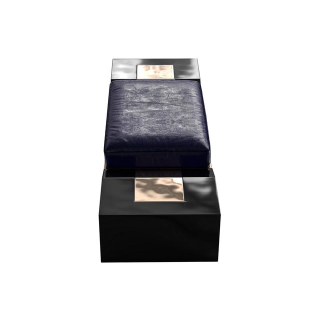 Art Deco "Castel Madama" Ottoman With Stainless Steel and Bronze Details For Sale - Image 3 of 6