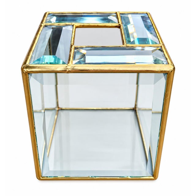 Vintage 1980s 24k Gold Leaded Beveled Glass Wastebasket & Tissue Box Cover For Sale In Louisville - Image 6 of 12