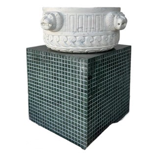 Italian-Style Carved Marble Vanity With Lion Head Motif For Sale