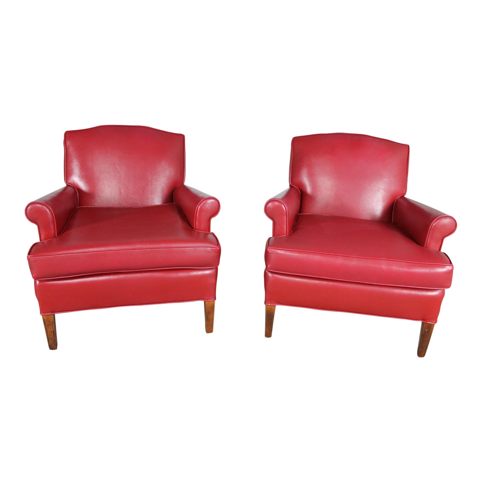 1940s Vintage Red Vinyl Club Chairs a Pair Chairish